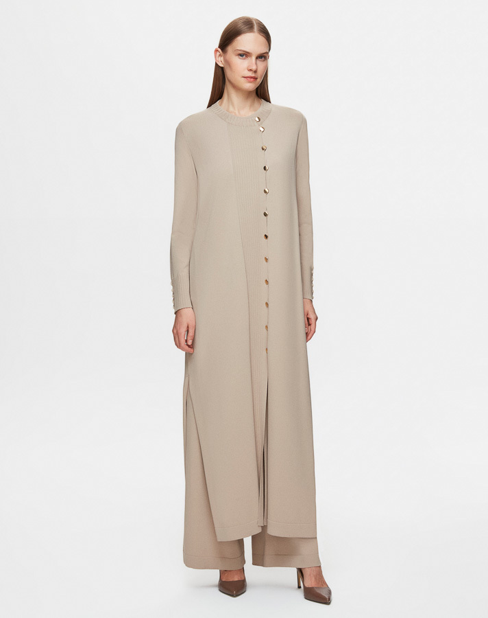 T25Y-9020 Round Collar Buttoned Long Cardigan - 2