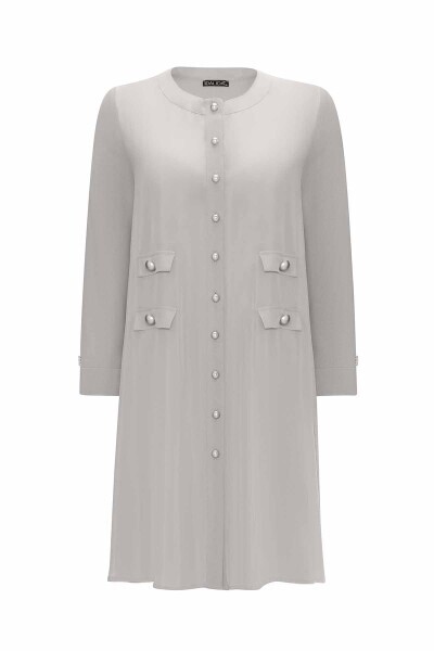 Çift Cep Kapaklı Triko Cupro Gri Hırka 