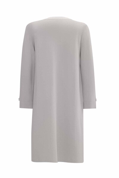 Çift Cep Kapaklı Triko Cupro Gri Hırka - 2