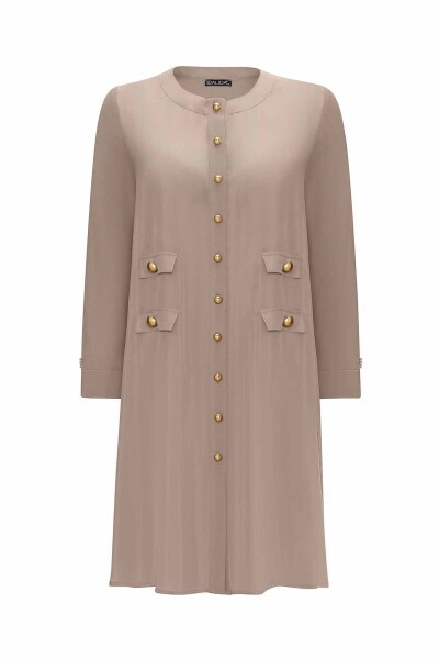 Çift Cep Kapaklı Triko Cupro Vizon Hırka - 1