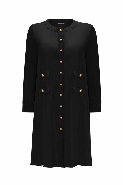 Çift Cep Kapaklı Triko Cupro Siyah Hırka 