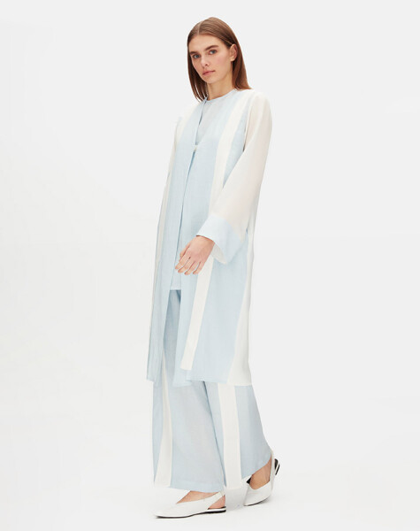 Two-Tone V-Neck Linen Jacket - 2