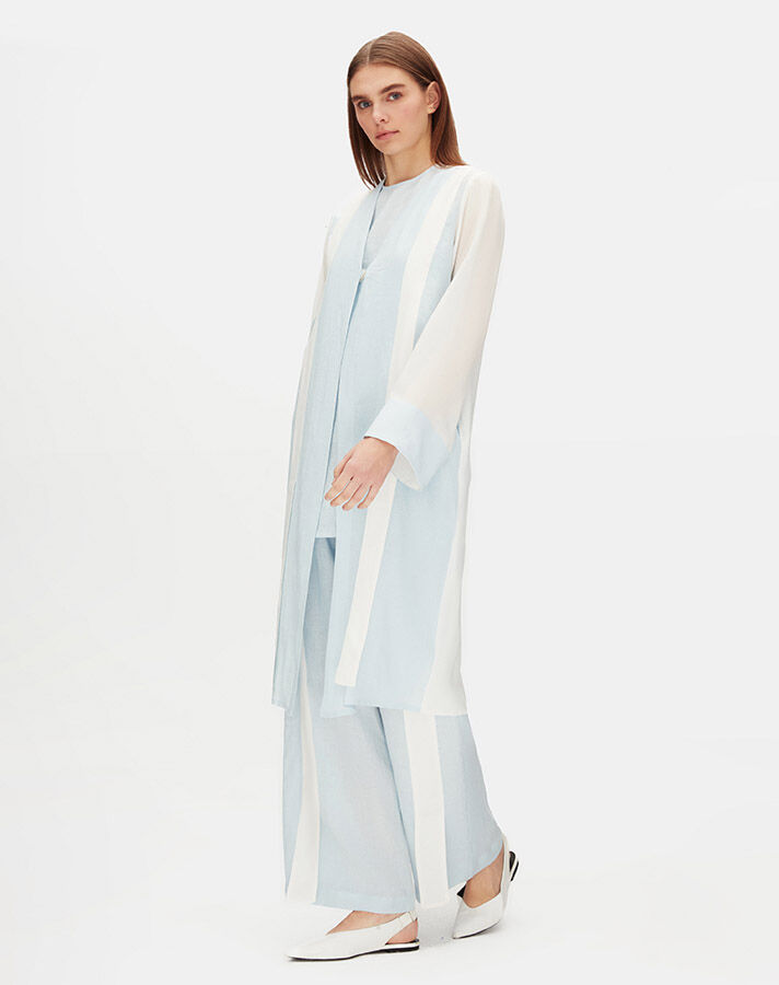 Two-Tone V-Neck Linen Jacket - 2