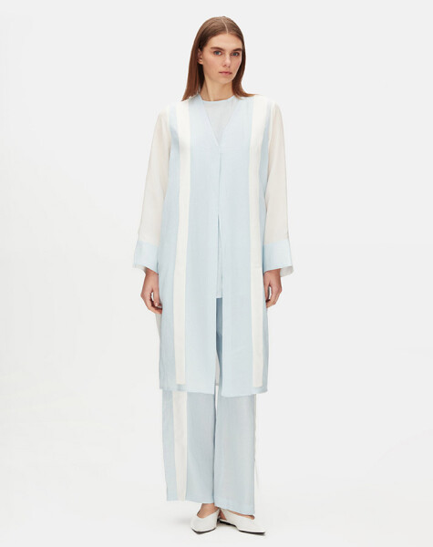 Two-Tone V-Neck Linen Jacket - 1
