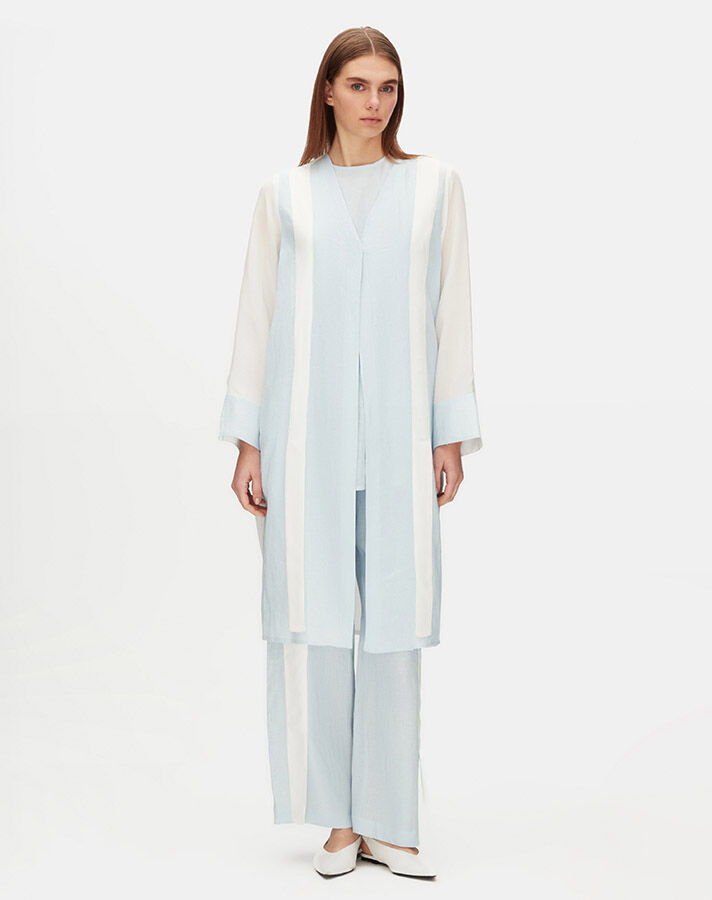 Two-Tone V-Neck Linen Jacket - 1