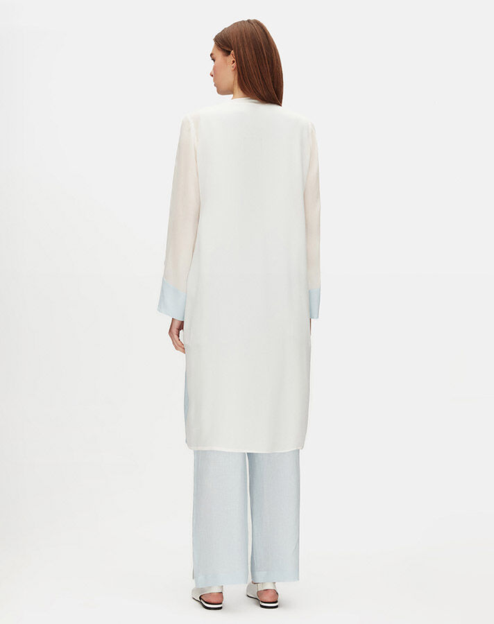 Two-Tone V-Neck Linen Jacket - 3