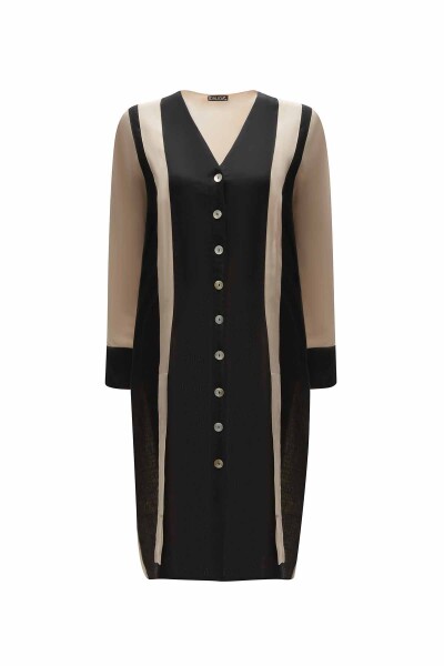 Two-Tone V-Neck Linen Jacket - 4