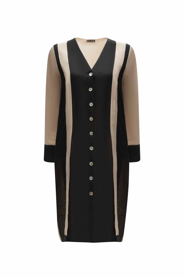 Two-Tone V-Neck Linen Jacket - 4