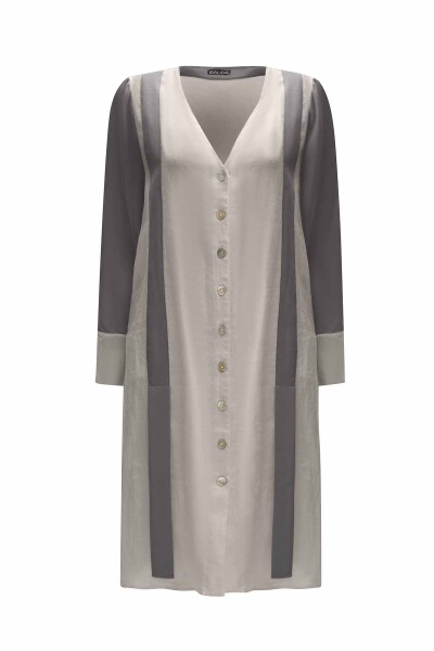 Two-Tone V-Neck Linen Jacket - 6