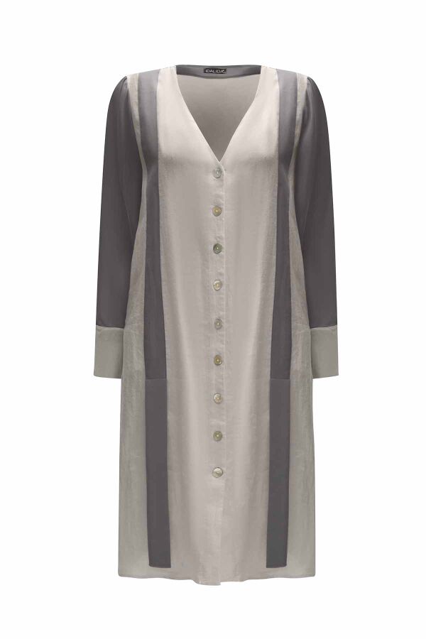 Two-Tone V-Neck Linen Jacket - 6