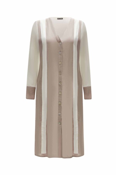 Two-Tone V-Neck Linen Jacket - 8