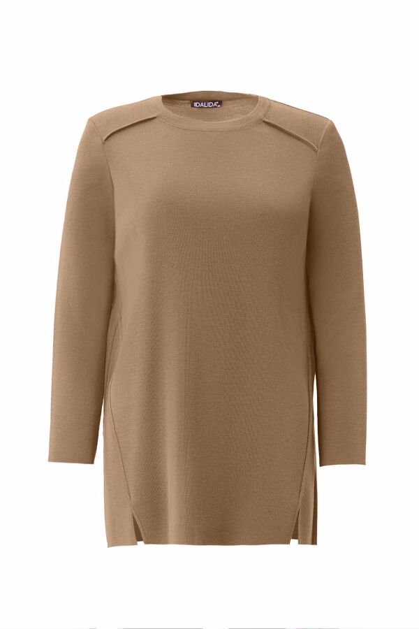 Uzun Kollu Basic Triko Camel Tunik - 1