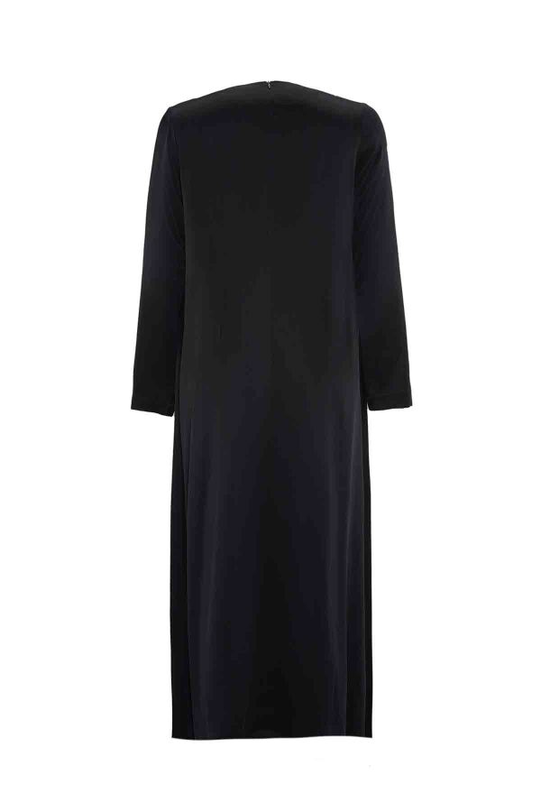 Waist Detailed Cupro Dress in Black - 2