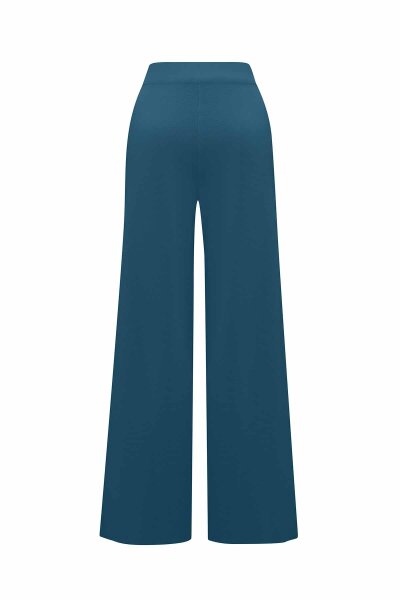 Wide Leg Dark Blue Knit Pants - 2