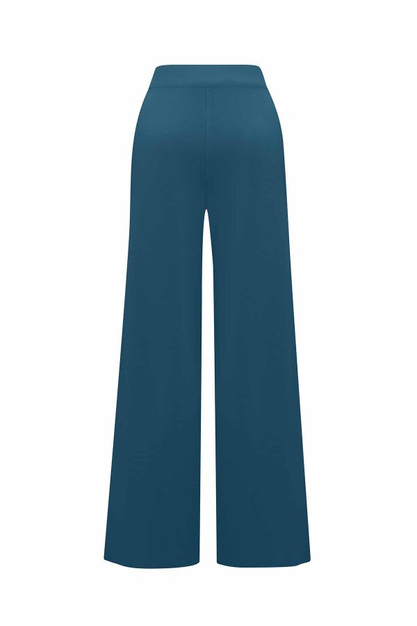 Wide Leg Dark Blue Knit Pants - 2