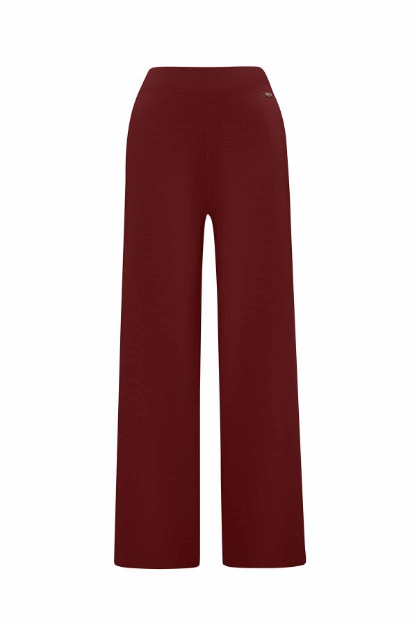 Wide Leg Knit Burgundy Pants - 1