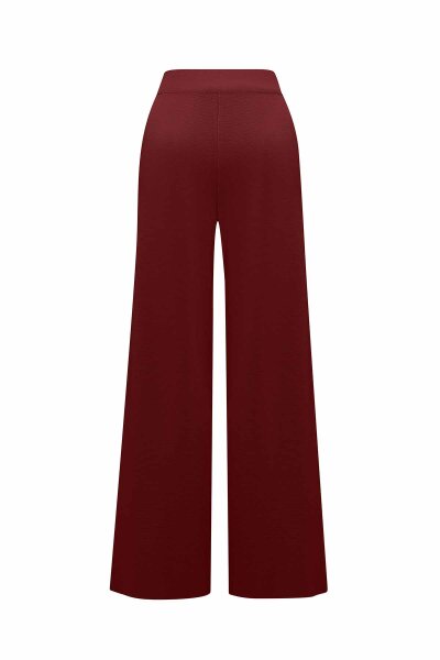 Wide Leg Knit Burgundy Pants - 2