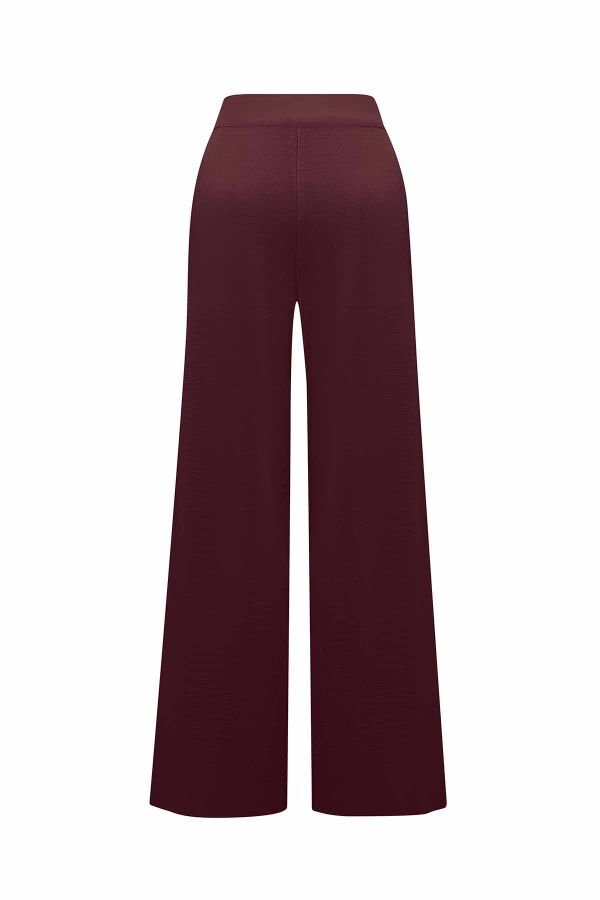 Wide Leg Knit Dark Burgundy Pants - 2