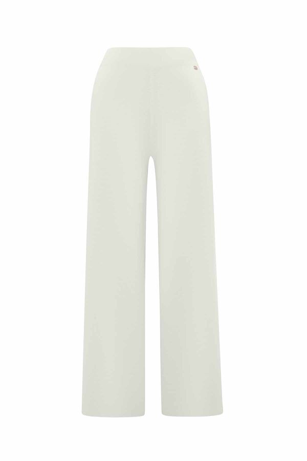 Wide Leg Knit Ecru Pants - 1