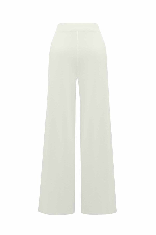 Wide Leg Knit Ecru Pants - 2