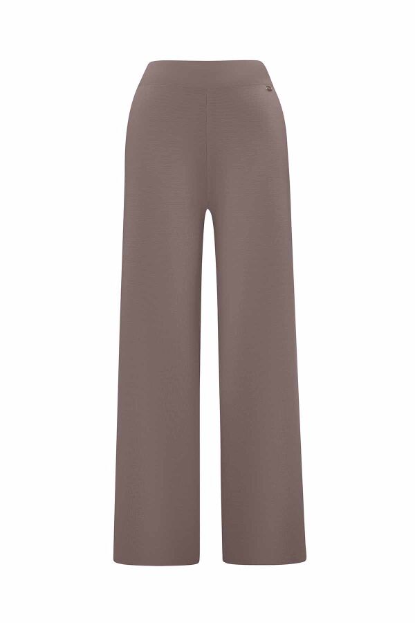 Wide Leg Knit Taupe Pants - 1