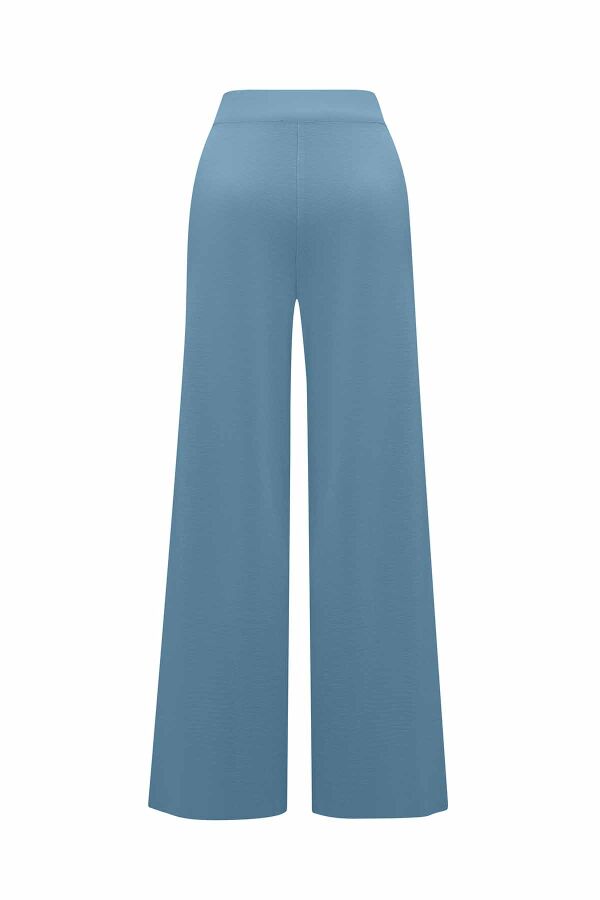 Wide Leg Light Blue Knit Pants - 2