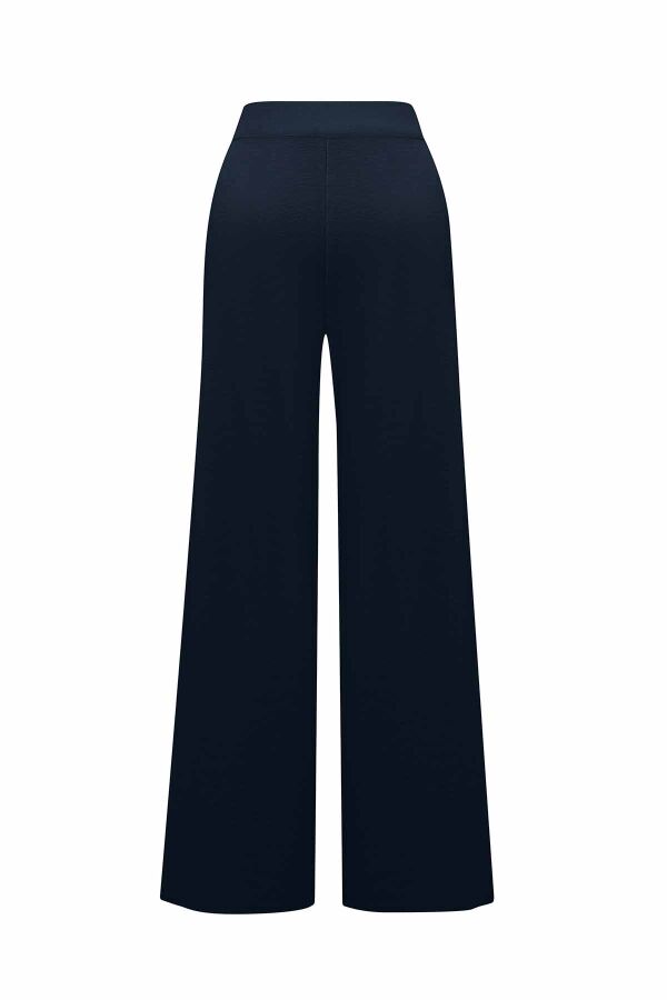 Wide Leg Navy Knit Pants - 4