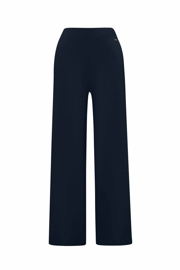 Wide Leg Navy Knit Pants - 2