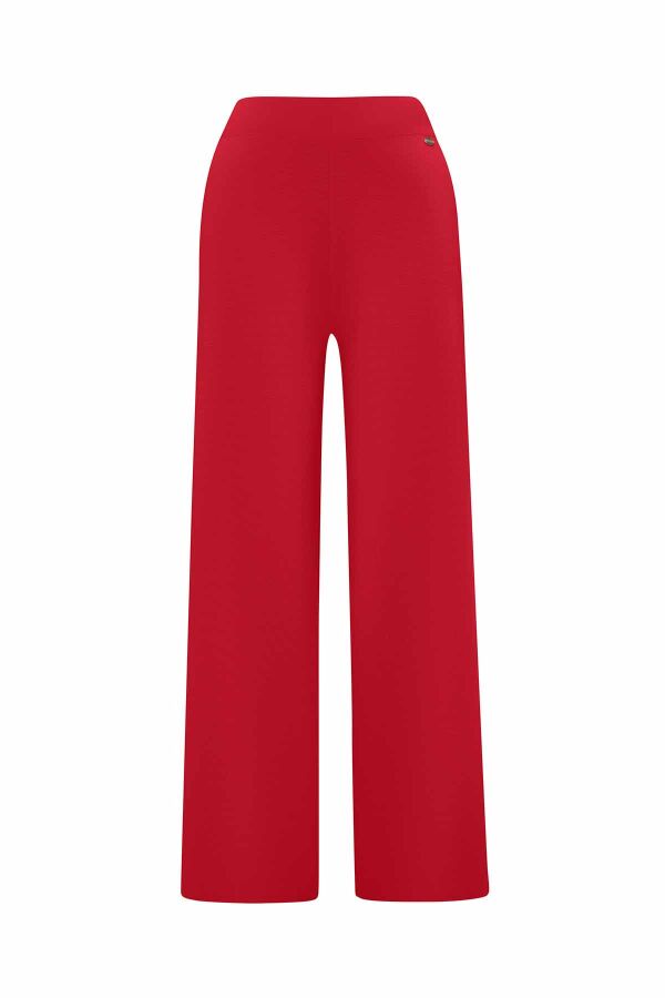 Wide Leg Red Knit Pants - 1