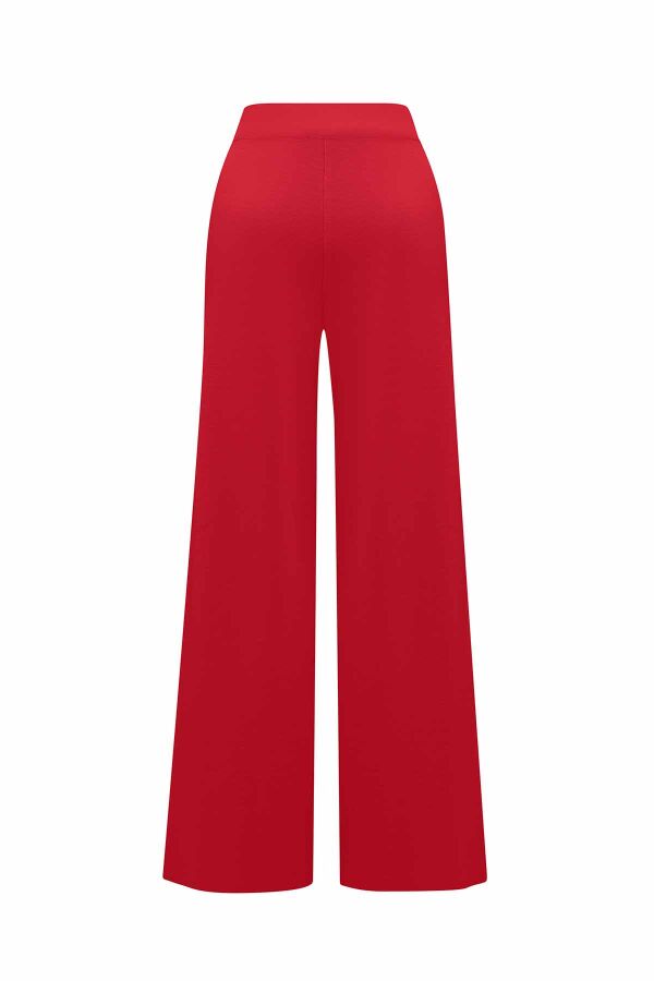 Wide Leg Red Knit Pants - 2