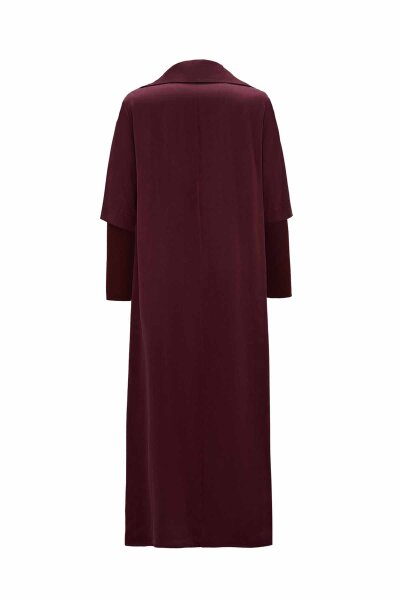 Yakası Fermuarlı Cupro Bordo Elbise - 2