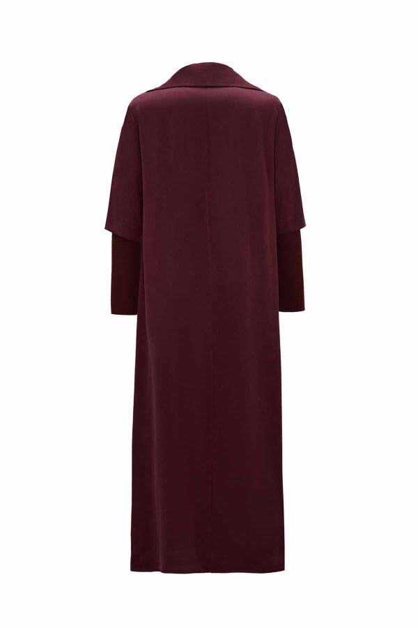 Yakası Fermuarlı Cupro Bordo Elbise - 2
