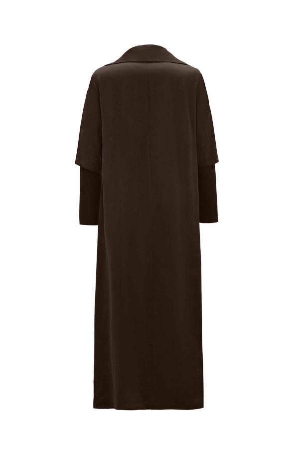 Yakası Fermuarlı Cupro Kahverengi Elbise - 2