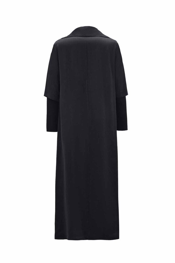 Yakası Fermuarlı Cupro Koyu Gri Elbise - 2