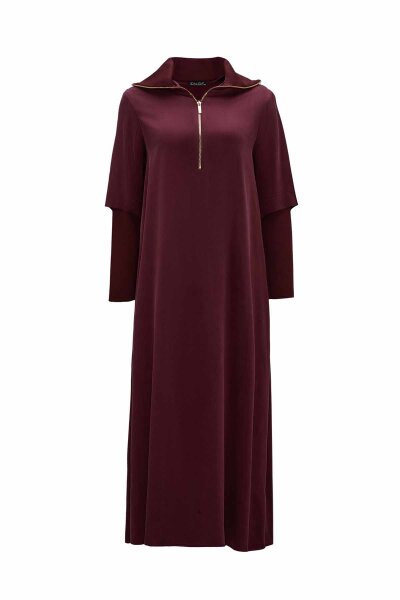 Zipper Collar Cupro Burgundy Dress 